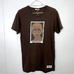 Buddha by Night T-Shirt Mahatma Gandhi Graphic Print Brown Size Small NWT NEW
